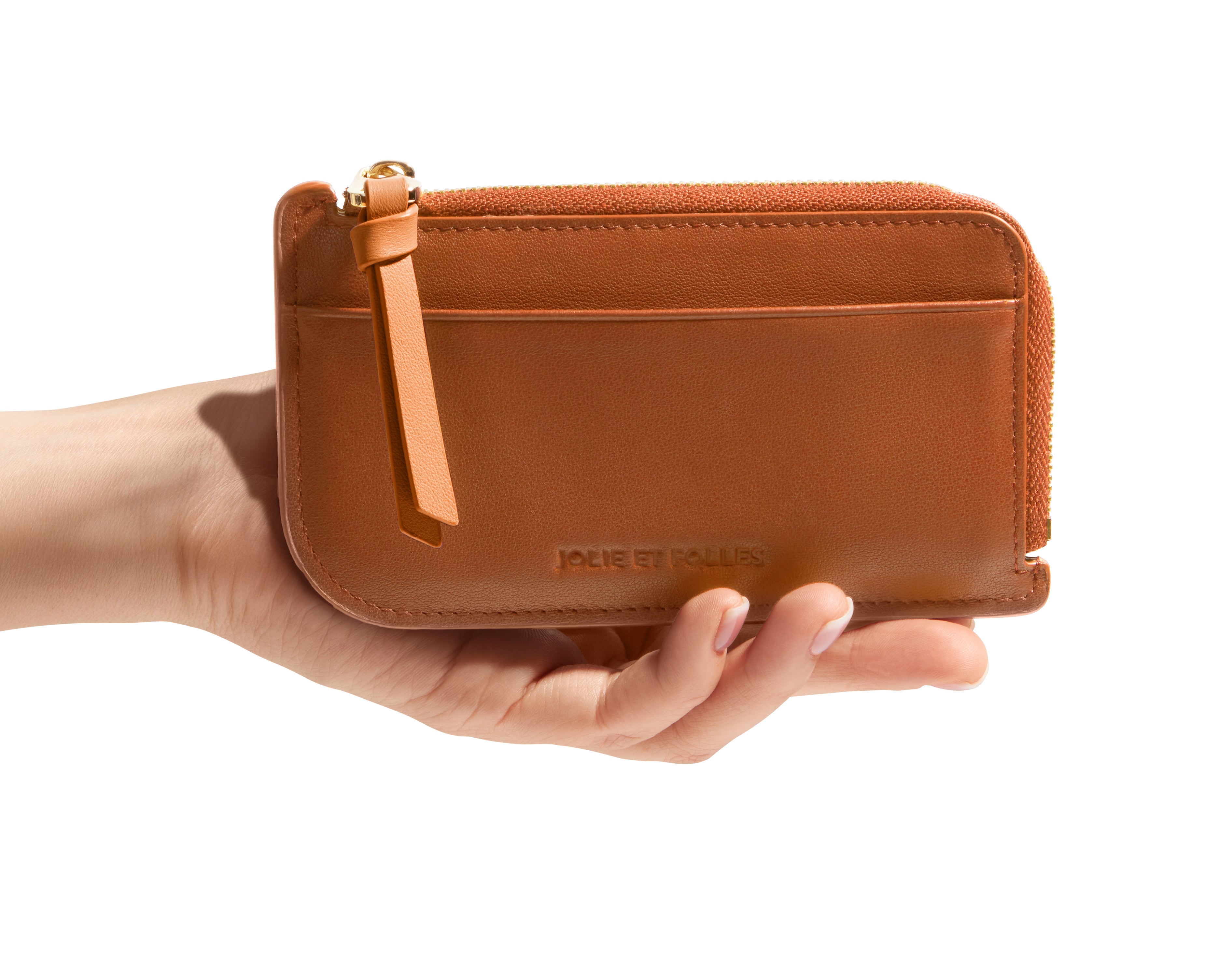 JOLIE ET FOLLES Portemonnaie Damen Cognac – Seitenansicht schlankes Design